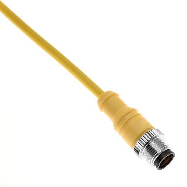 Mencom MDCM-3MP-1M MDC, Cordset, Shielded Cable, Not shielded to coupling nut, 3 Pole, Male Straight, 1M, 4A, Yellow, PVC, Nickel Plated Brass