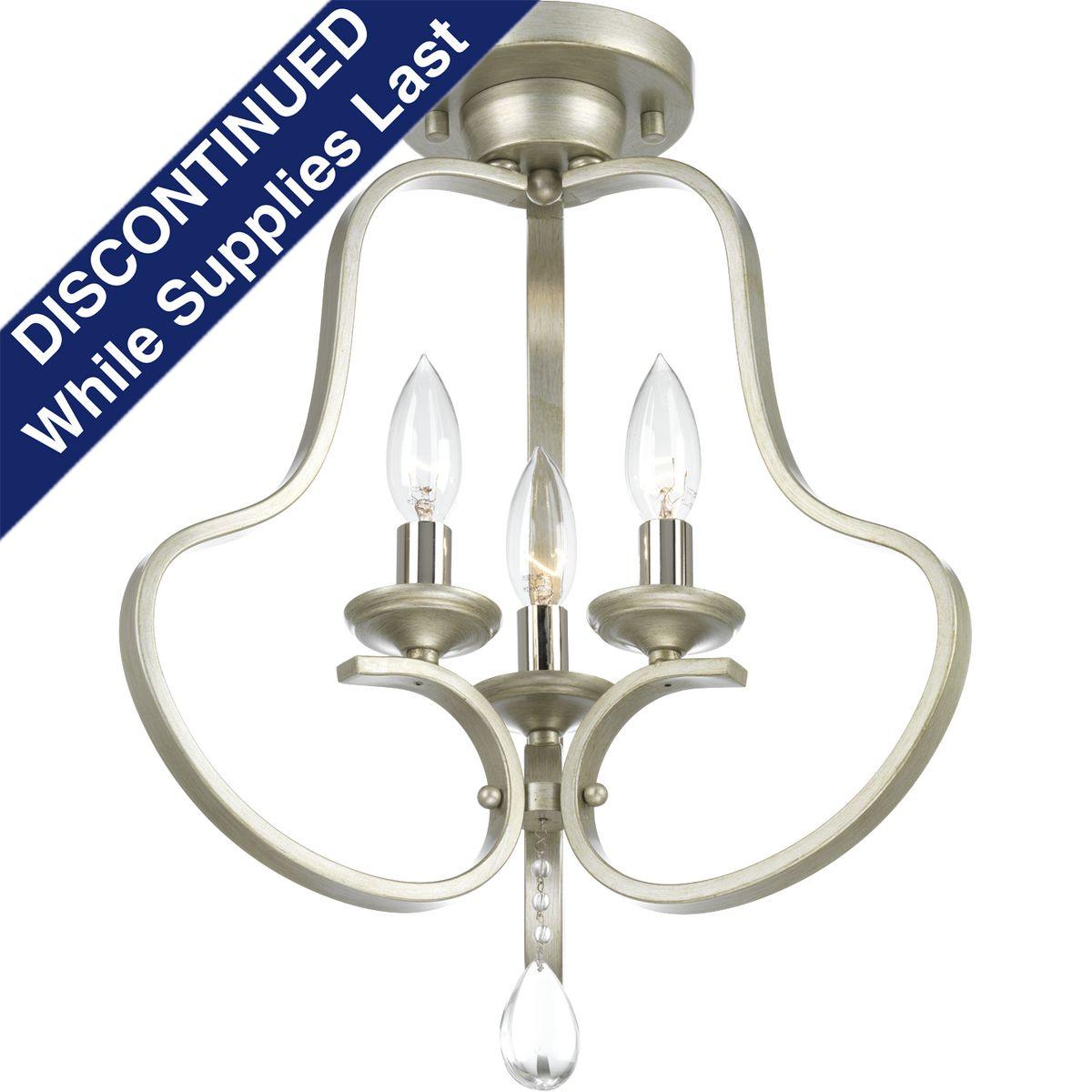 Hubbell P350094-134 The three-light fixture in the Anjoux Collection is a convertible chain and flush mount for versatile lighting in a wide range of design spaces including, foyers, hallways, breakfast nooks and kitchens. The fixture is adorned by elegant crystal finials in