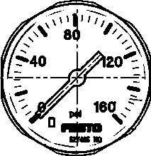 Festo 527405 pressure gauge MA-27-160-M5-PSI With display unit in psi. Indicating range [psi]: 0 - 160 psi, Nominal size of pressure gauge: 27, Design structure: Bourdon-tube pressure gauge, Mounting type: Line installation, Operating medium: (* Inert gases, * Neutral