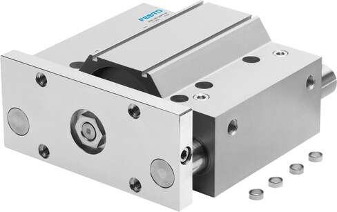 Festo 170889 guided drive DFM-80-125-P-A-GF With integrated guide. Centre of gravity distance from working load to yoke plate: 125 mm, Stroke: 125 mm, Piston diameter: 80 mm, Operating mode of drive unit: Yoke, Cushioning: P: Flexible cushioning rings/plates at both e