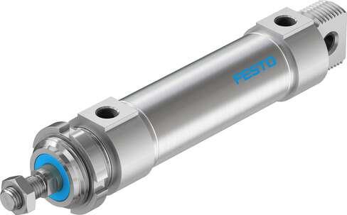 Festo 195993 round cylinder DSNU-40-80-P-A For position sensing, with elastic cushioning rings in end positions. Various mounting options, with or without additional mounting components. Stroke: 80 mm, Piston diameter: 40 mm, Piston rod thread: M12x1,25, Cushioning: P