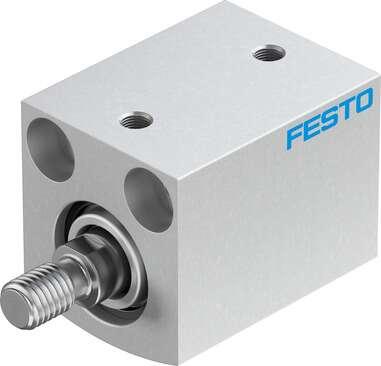 Festo 188158 short-stroke cylinder ADVC-20-20-A-P No facility for sensing, piston-rod end with male thread. Stroke: 20 mm, Piston diameter: 20 mm, Cushioning: P: Flexible cushioning rings/plates at both ends, Assembly position: Any, Mode of operation: double-acting