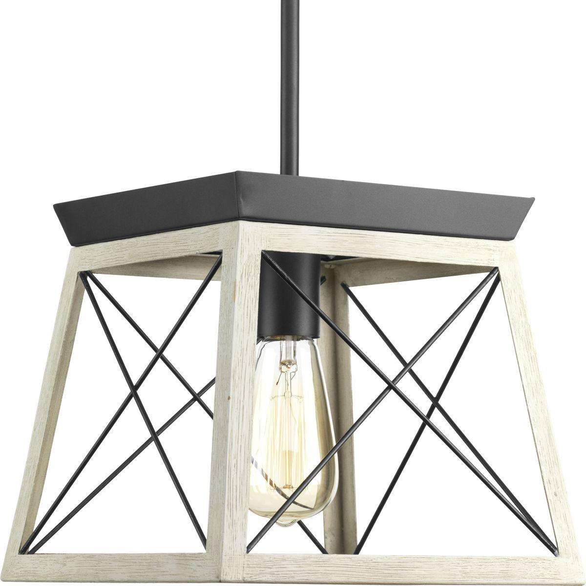 Hubbell P500041-143 The Briarwood collection features a classic pattern commonly found on barn or farmhouse doors and gates. The simple geometric form features a faux-painted wood enclosure to frame vintage-style light bulbs. A coastal-inspired whitewashed finish paired with