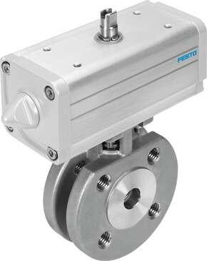 Festo 1913367 ball valve actuator unit VZBC-20-FF-40-22-F0304-V4V4T-PP30-R-90-C Stainless steel with double-acting actuator DAPS 2/2-way, nominal width DN20, PN40, DIN 1092-1. Design structure: (* 2-way ball valve, * Swivel drive), Type of actuation: pneumatic, Assembl
