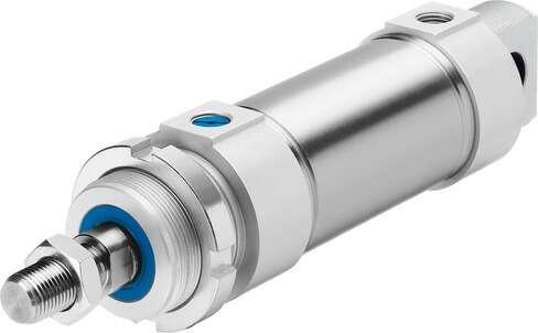Festo 195880 round cylinder ESNU-63-25-P As per DIN ISO 6432, with elastic cushioning rings in end positions. Various mounting options, with or without additional mounting components. Stroke: 25 mm, Piston diameter: 63 mm, Piston rod thread: M16x1,5, Cushioning: P: Fl