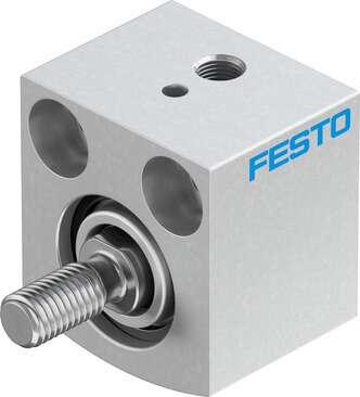 Festo 188105 short-stroke cylinder AEVC-16-5-A-P No facility for sensing, piston-rod end with male thread. Stroke: 5 mm, Piston diameter: 16 mm, Spring return force, retracted: 5 N, Cushioning: P: Flexible cushioning rings/plates at both ends, Assembly position: Any
