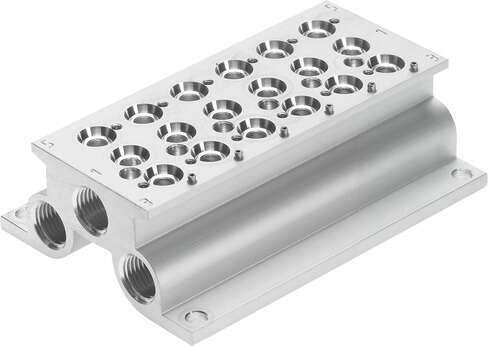 Festo 550074 manifold block CPE10-PRS-1/4-6-NPT For CPE valves. Grid dimension: 16 mm, Assembly position: Any, Max. number of valve positions: 6, Max. no. of pressure zones: 2, Operating pressure: -13 - 145 Psi