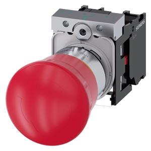 Siemens 3SU1150-1HB20-1PA0 EMERGENCY STOP mushroom pushbutton, 22 mm, round, metal, shiny, red, 40 mm, positive latching, according to EN ISO 13850, rotate-to-unlatch, without yellow backing plate, with holder, 1 NC, 1 NC, screw terminal