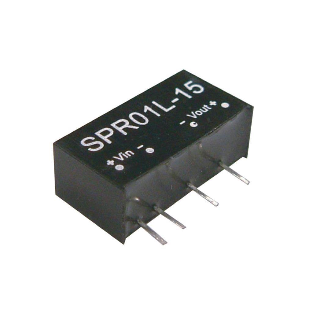 MEAN WELL SPR01M-12 DC-DC Converter PCB mount; Input 10.8-13.2Vdc; Single Output 12Vdc at 0.084A; SIP through hole package; 1000Vdc I/O isolation; SPR01M-12 is succeeded by SPRN01M-12.