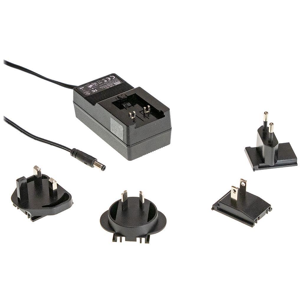 MEAN WELL GE40I18-P1J AC-DC Wall mount adaptor; Output 18Vdc at 2.2A with P1J tuning fork plug OD 5.5mm; ID 2.1mm; Length 11mm; Interchangeable AC plugs are not included and must be ordered separately