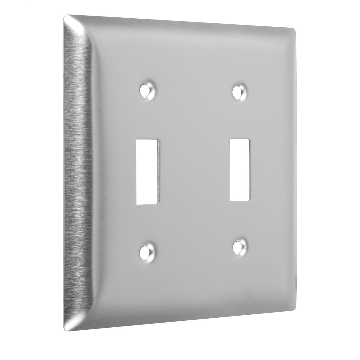 Hubbell WSS-TT 2-Gang Metal Wallplate, Standard, 2-Toggle, Stainless Steel  ; Easily primed and painted to match or complement walls. ; Won't bow, crack or distort during installation. ; Premium North American powder coat. ; Includes screw(s) in matching finish.