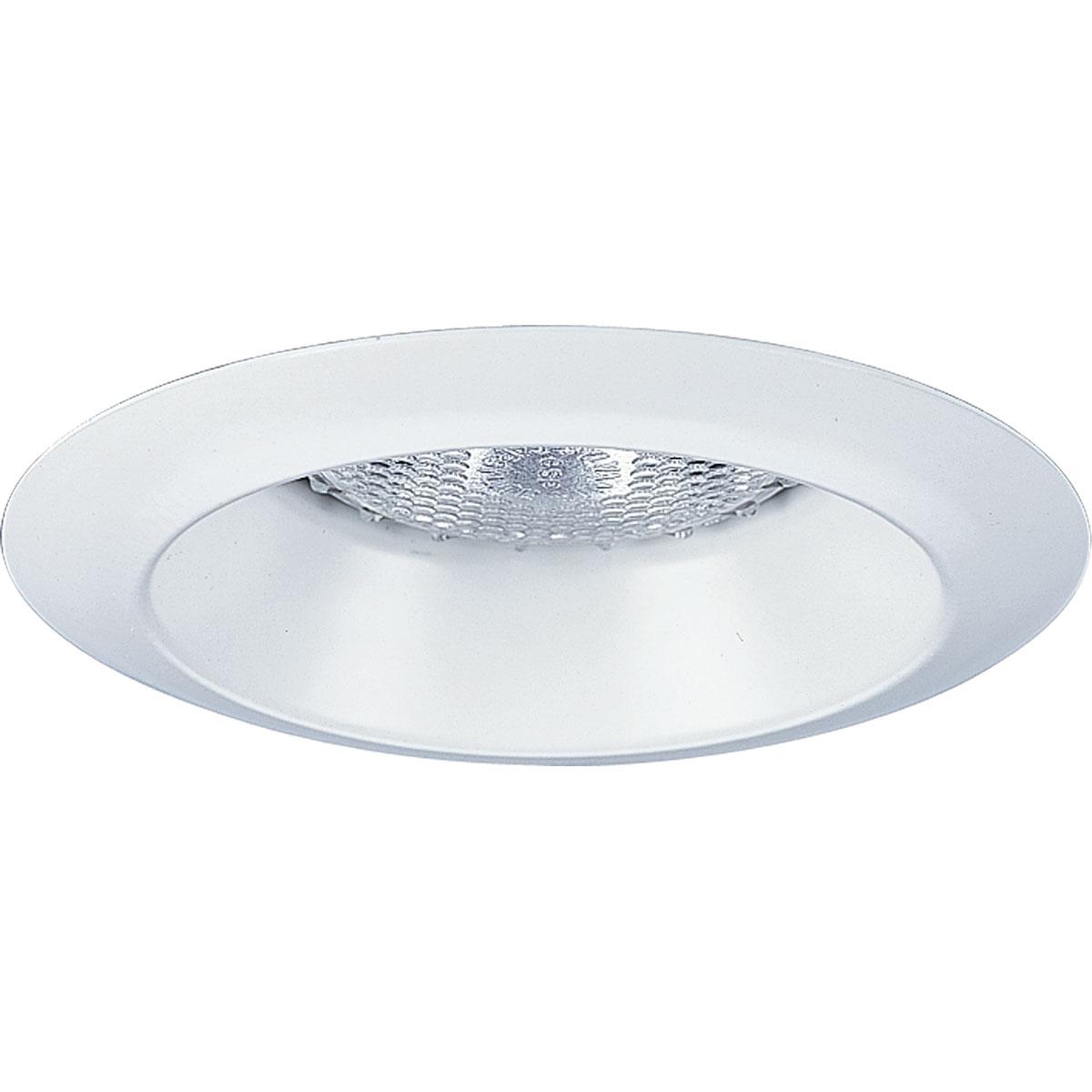 Hubbell P8041-28 4" Lensless Shower Open Trim in a White finish with matching flange finish. Damp location listed.  ; White finish. ; Flange is brushed in matching finish. ; No light leaks around trim flange. ; One 55w PAR-16 or 50w PAR-20/R-20.