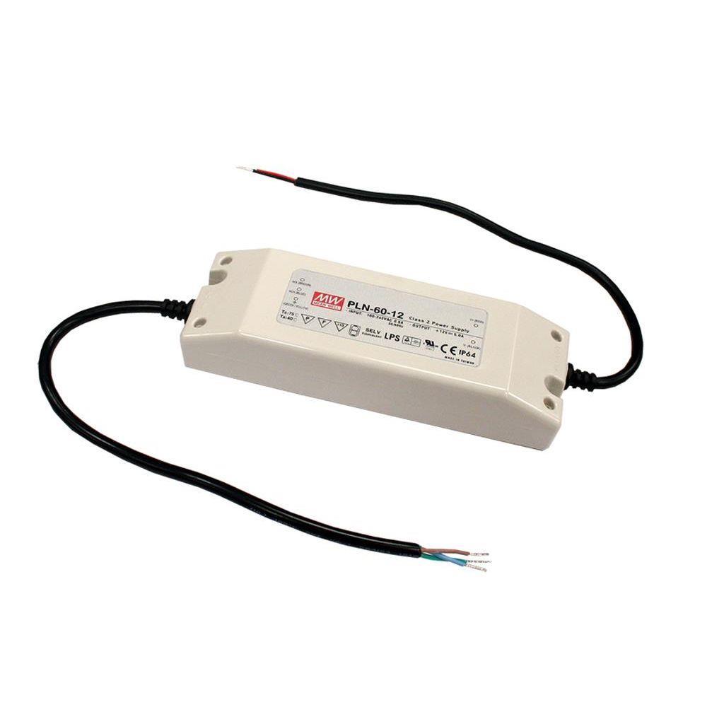 MEAN WELL PLN-60-15 AC-DC Single output LED driver Constant Current (CC); Output 15Vdc at 4A; cable output; encapsulated IP64