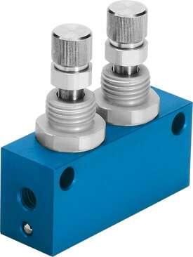 Festo 152612 one-way flow control valve GR-1/8X2-B Valve function: One-way flow control function, Pneumatic connection, port  1: G1/8, Pneumatic connection, port  2: G1/8, Adjusting element: Knurled screw, Mounting type: (* Front panel installation, * with through hol
