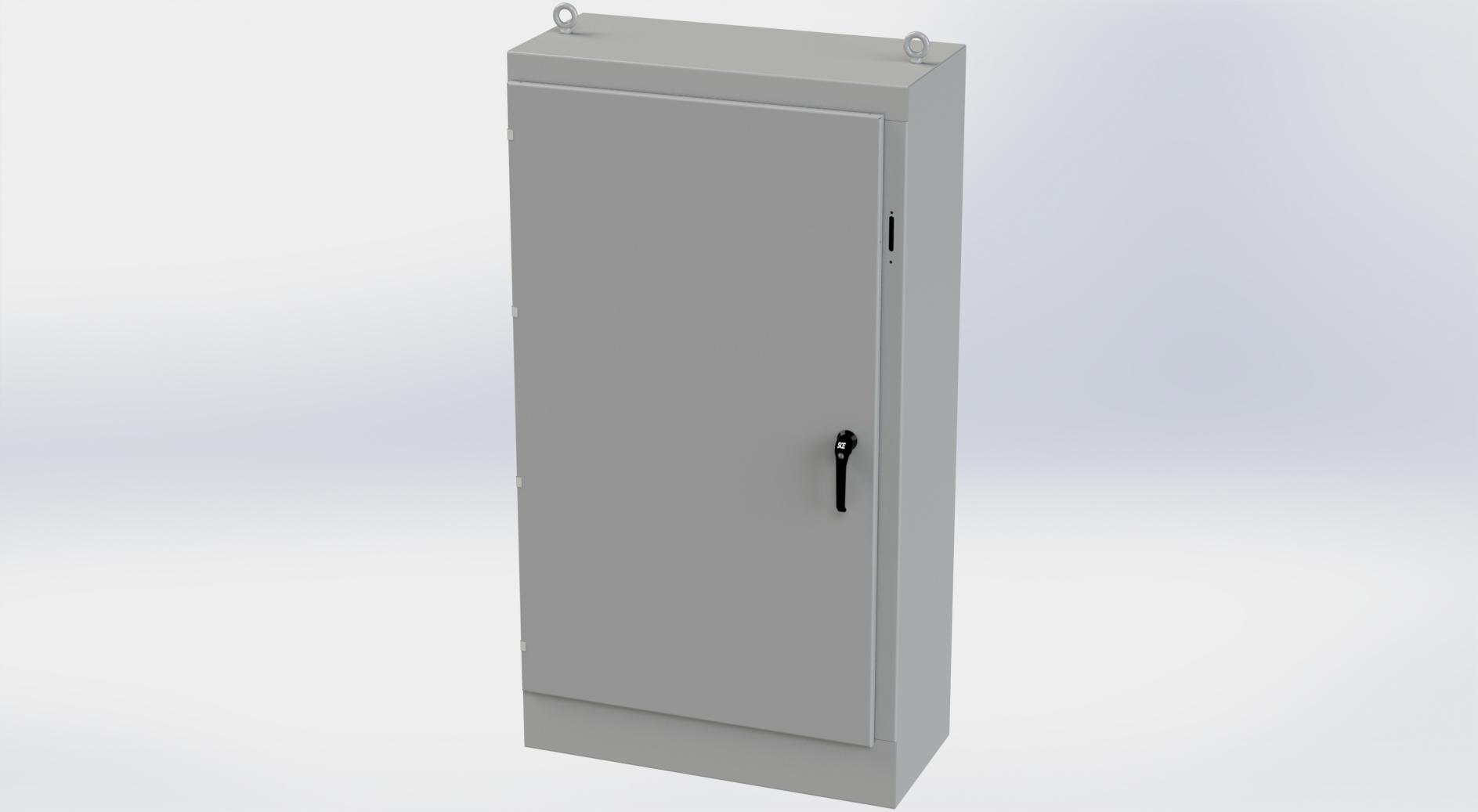 Saginaw Control SCE-72XM4018 1DR XM Enclosure, Height:72.00", Width:39.50", Depth:18.00", ANSI-61 gray powder coating inside and out. Sub-panels are powder coated white.  