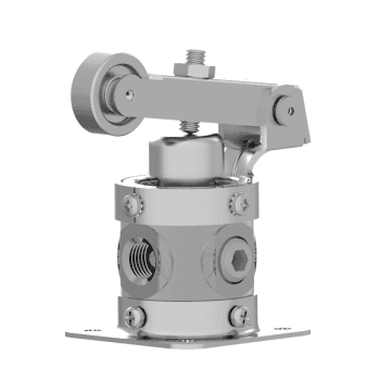 Humphrey 250C21121A Mechanical Valves, Roller Cam Operated Valves, Number of Ports: 2 ports, Number of Positions: 2 positions, Valve Function: Normally open, Piping Type: Inline, Direct piping, Options Included: Assembled mounting base, Approx Size (in) HxWxD: 3.44 x 1.56 DI