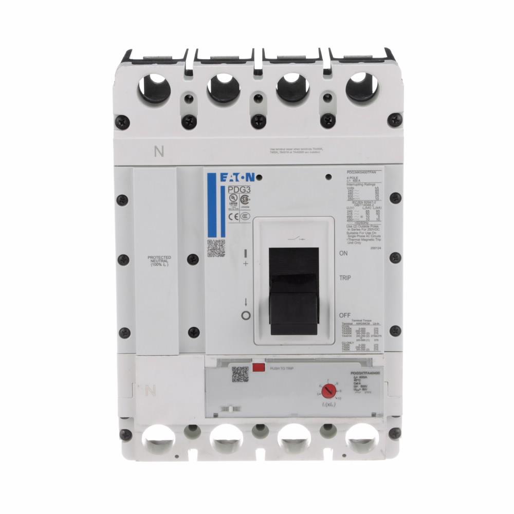 Eaton PDG30G0250TFAL Power Defense Globally Rated, Frame 3, Four Pole (0% N), 250A, 35kA/480V, T-M (Fxd-Adj) TU, Std Term Load Only (PDG3X4TA350)