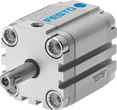 Festo 157251 compact cylinder AEVUZ-100-25-P-A For proximity sensing, piston-rod end with female thread. Stroke: 25 mm, Piston diameter: 100 mm, Cushioning: P: Flexible cushioning rings/plates at both ends, Assembly position: Any, Mode of operation: (* single-acting, 