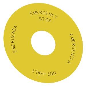 Siemens 3SU1900-0BC31-0NB0 Backing plate round, for EMERGENCY STOP mushroom-type actuator, yellow, self-adhesive, outer diameter 75 mm, inside diameter 23 mm, with inscription: NOT-HALT, EMERGENCY STOP, EMERGENZA, EMERGENCIA 4 languages: DE,EN,IT,SP