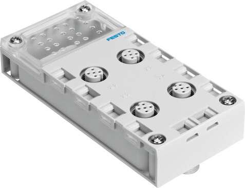 Festo 195704 manifold block CPX-AB-4-M12X2-5POL for modular electrical terminal CPX. Corrosion resistance classification CRC: 1 - Low corrosion stress, Protection class: (* IP65, * IP67), Product weight: 60 g, Electrical connection: (* 4x socket, * 5-pin, * M12), Mate