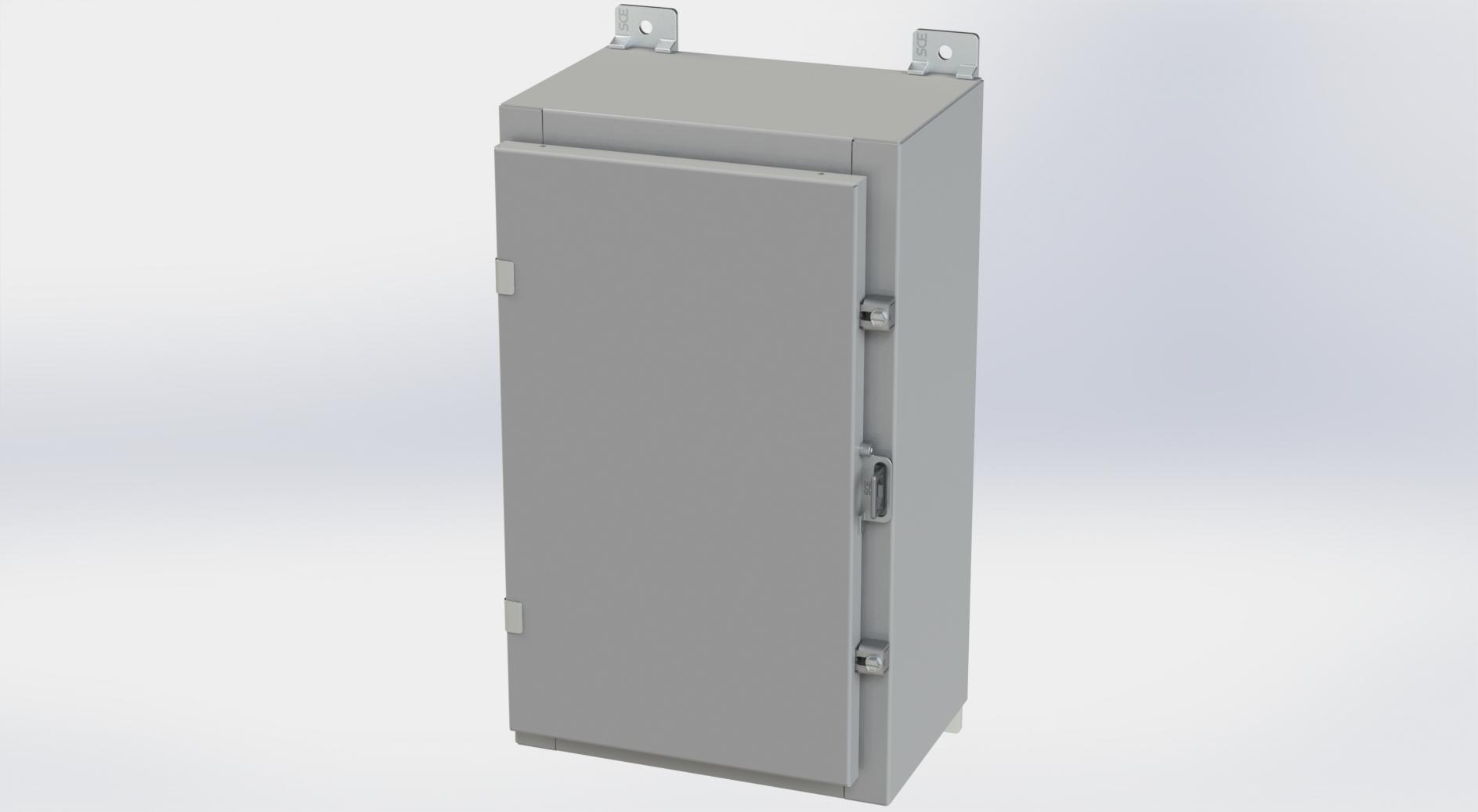 Saginaw Control SCE-20H1208LP Nema 4 LP Enclosure, Height:20.00", Width:12.00", Depth:8.00", ANSI-61 gray powder coating inside and out. Optional panels are powder coated white.