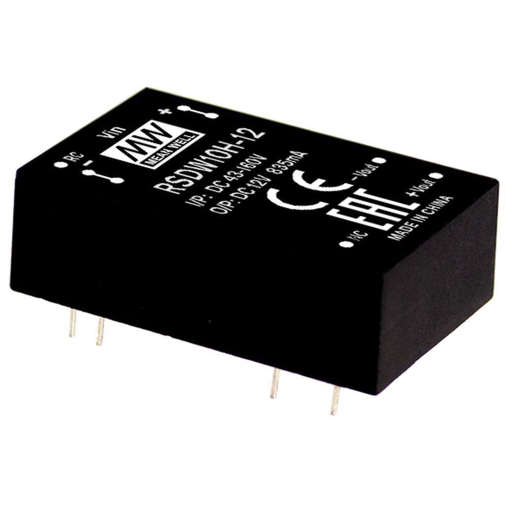 MEAN WELL RSDW10H-03 DC-DC Railway Single Output Converter; Input 43-160VDC; Output 3.3VDC at 2.5A; 1.5KVDC I/O isolation; DIP Through hole package; Remote ON/OFF
