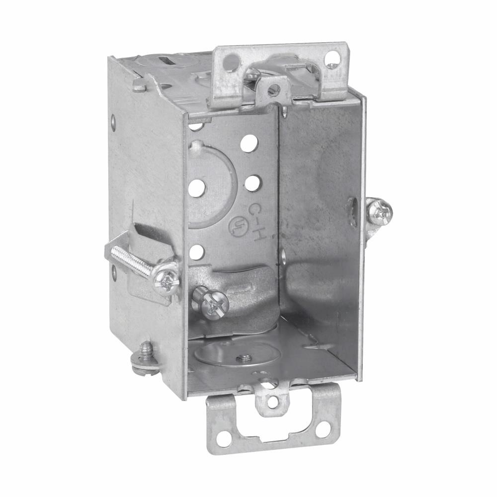 Eaton TP163 Eaton Crouse-Hinds series Switch Box, (1) 1/2", Hold-Tite, 2, NM clamps, 2-1/2", Steel, Ears, Gangable, 12.5 cubic inch capacity
