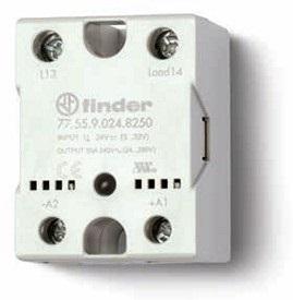 Finder 77.55.9.024.8250 Modular DIN rail mount Solid State / Static Relay (SSR) - Finder (77 series) - Input control voltage 24Vdc - 1 pole (1P) - 1NO / SPST-NO (Single Pole Single Throw - Normally Open) contacts - Rated current 50A (230Vac; AC-1) - with Input / output on opposi