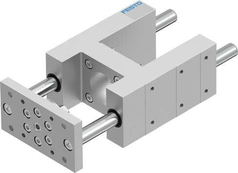 Festo 1725842 guide unit EAGF-V2-KF-63-100 For electric cylinder ESBF. Size: 63, Stroke: 100 mm, Reversing backlash: 0 µm, Assembly position: Any, Guide: Recirculating ball bearing guide
