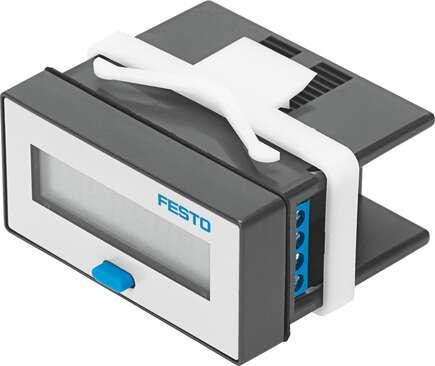 Festo 549403 adding counter CCES-P-C8-E Design structure: Electrical adding counter with battery, Type of reset: Pushbutton or electrical signal, Display: 8-digit, Max. counting rate: 7,5 kHz, Max. counting rate attenuated: 30 Hz