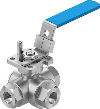 Festo 8096952 ball valve VZBE-3/8-T-63-F-3T-F04-M-V15V15 Design structure: (* 3-way ball valve, * T hole), Type of actuation: mechanical, Sealing principle: soft, Assembly position: Any, Mounting type: Line installation