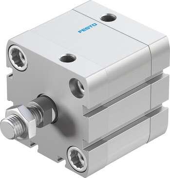 Festo 536313 compact cylinder ADN-50-20-A-P-A Per ISO 21287, with position sensing and external piston rod thread Stroke: 20 mm, Piston diameter: 50 mm, Piston rod thread: M12x1,25, Cushioning: P: Flexible cushioning rings/plates at both ends, Assembly position: Any