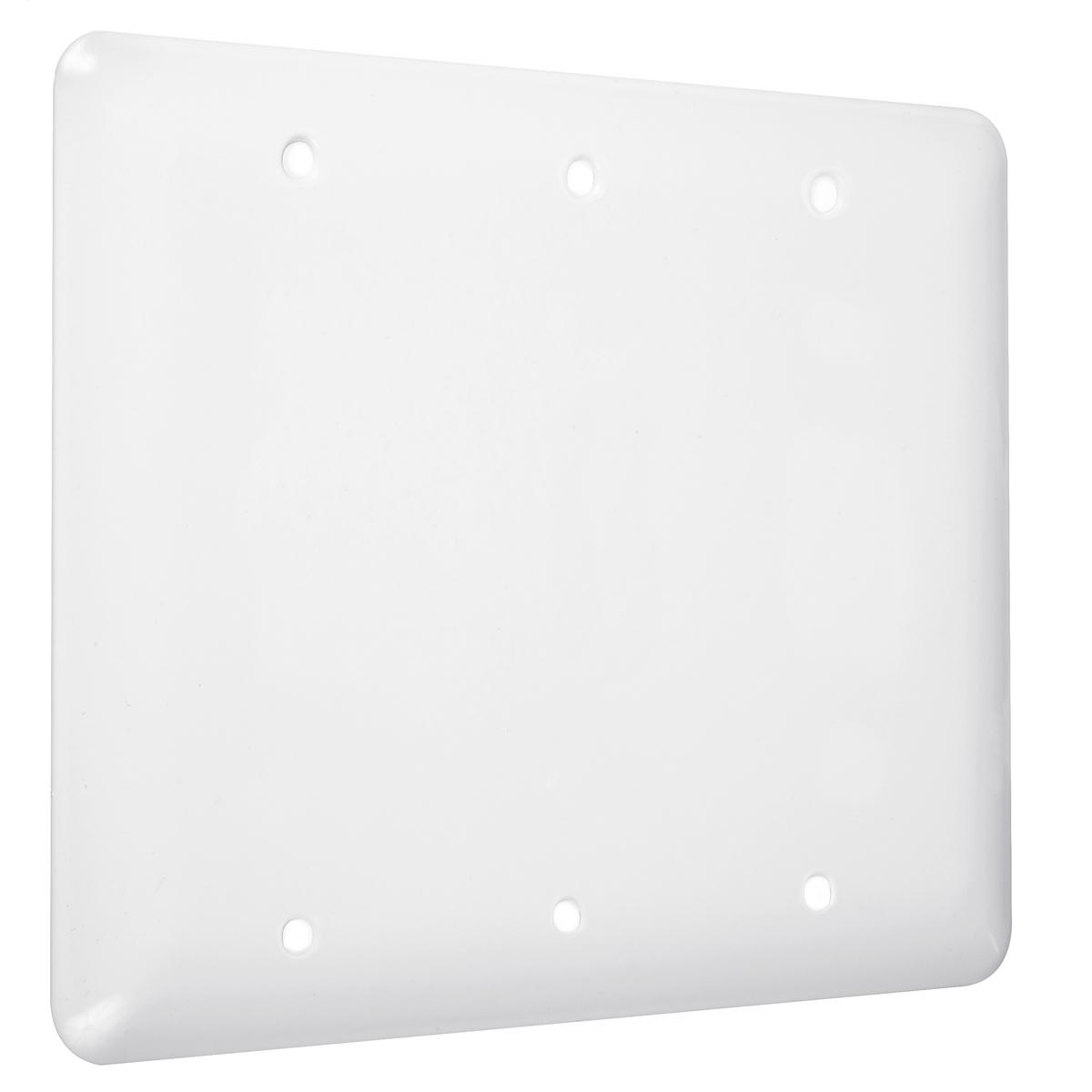 Hubbell WRW-BBB 3-Gang Metal Wallplate, Maxi, 3-Blank, White Smooth  ; Easily primed and painted to match or complement walls. ; Won't bow, crack or distort during installation. ; Premium North American powder coat. ; Includes screw(s) in matching finish.