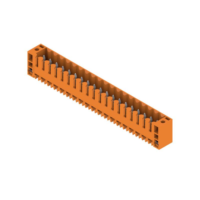 Weidmuller 1622200000 PCB plug-in connector, male header, Flange, THT solder connection, 3.50 mm, No. of poles: 19, 180°, Solder pin length (l): 3.2 mm, tinned, orange, Box, SL 3.50/19/180F 3.2SN OR BX