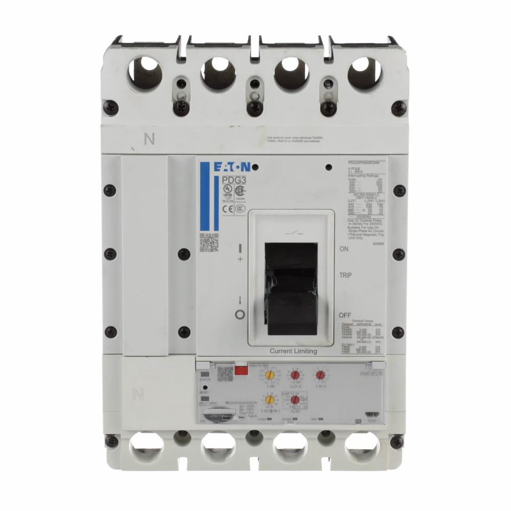 Eaton Corp PDF34M0125E2CL Power Defense Globally Rated 100% UL, Frame 3, Four Pole, 125A, 65kA/480V, PXR20 LSI w/ CAM Link and Relays, Std Term Load Only (PDG3X4TA300)