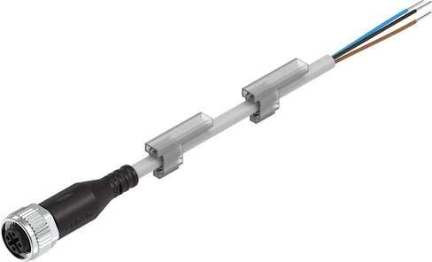 Festo 541363 connecting cable NEBU-M12G5-K-2.5-LE3 for proximity sensors, position transmitter, pressure switch, flow sensors, visual and inductive sensors. Conforms to standard: (* Core colours and connection numbers to EN 60947-5-2, * EN 61076-2-101), Cable identifi