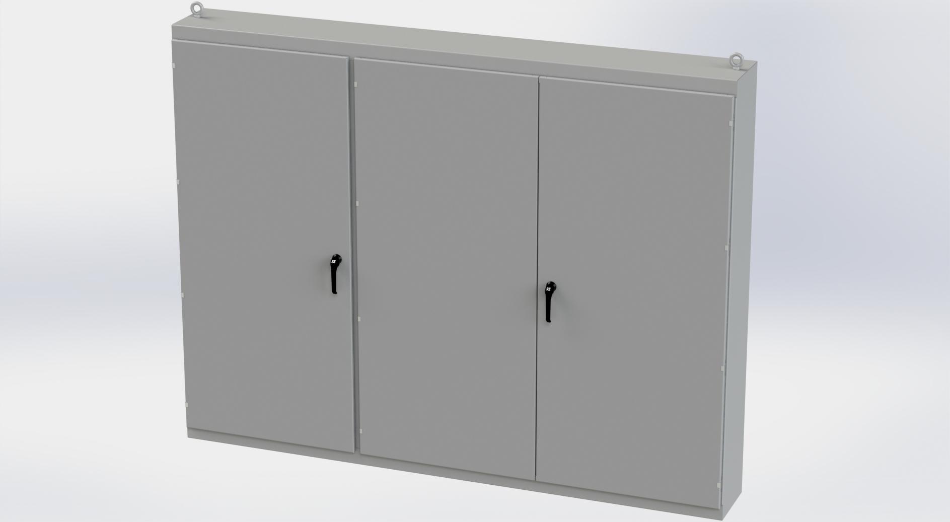 Saginaw Control SCE-86M3E Enclosure, Multi-Door, Height:86.00", Width:112.00", Depth:14.00", ANSI-61 gray powder coating inside and out. Sub-panels are powder coated white.