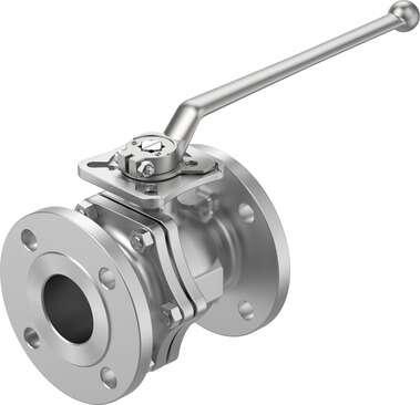 Festo 8097473 ball valve VZBF-21/2-P1-20-D-2-F0710-M-V15V15 Design structure: 2-way ball valve, Type of actuation: mechanical, Sealing principle: soft, Assembly position: Any, Mounting type: Line installation