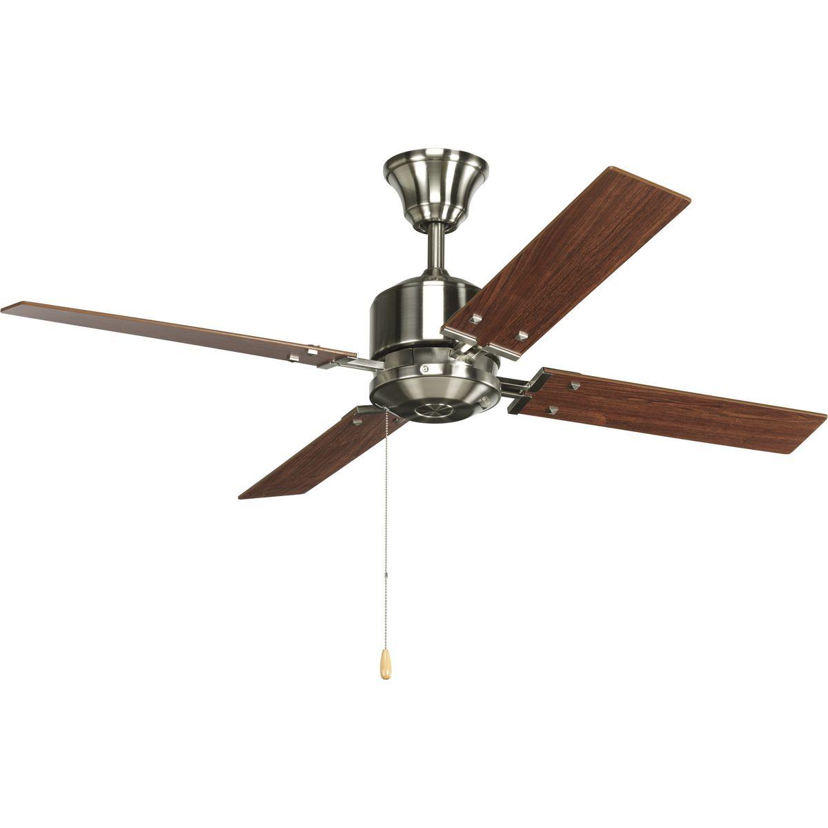 Hubbell P2531-09 52" four-blade Fan with reversible Natural Cherry/Cherry blades and a Brushed Nickel finish. The Clifton Heights ceiling fan offers great performance and value. This contemporary styled fan features a powerful, 3-speed motor that can be reversed to provid