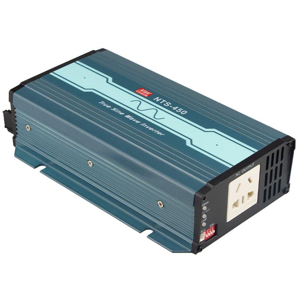 MEAN WELL NTS-450-224CN DC-AC True Sine Wave Inverter 450W; Input 24Vdc; Output 200/220/230/240VAC selectable by DIP switches; remote ON/OFF; Fanless design; AC output socket for China