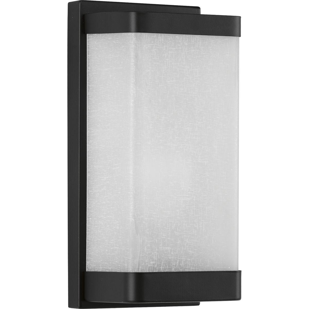 Hubbell P710072-031 A confident, bold Black frame supports an etched glass shade in the Linen Glass Sconce. With clean lines and a simple, rectangular shape, the fixture’s modern form is ideal for adding soft, comfortable light as desired in any transitional setting.  ; Simp