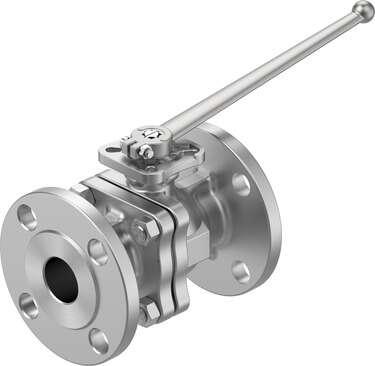 Festo 8097470 ball valve VZBF-11/4-P1-20-D-2-F0405-M-V15V15 Design structure: 2-way ball valve, Type of actuation: mechanical, Sealing principle: soft, Assembly position: Any, Mounting type: Line installation