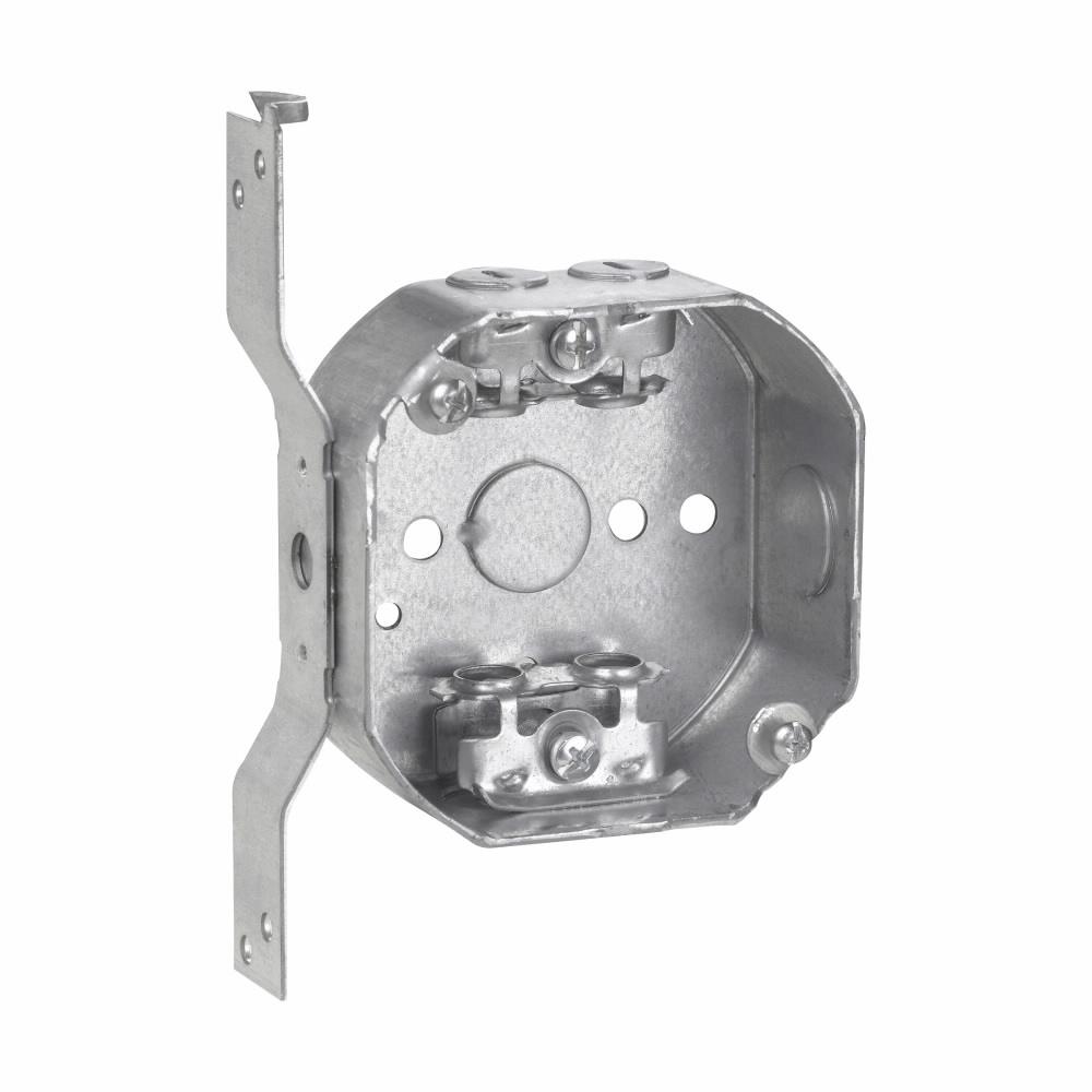 Eaton TP314 Eaton Crouse-Hinds series Octagon Outlet Box, (1) 1/2", 4", S, set 1/2", 4, AC/MC clamps, 1-1/2", Steel, (1) 1/2", Fixture rated, 15.5 cubic inch capacity