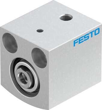 Festo 188100 short-stroke cylinder AEVC-16-10-I-P No facility for sensing, piston-rod end with female thread. Stroke: 10 mm, Piston diameter: 16 mm, Spring return force, retracted: 5 N, Cushioning: P: Flexible cushioning rings/plates at both ends, Assembly position: A