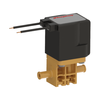 Humphrey 35031700 Solenoid Valves, Small 2-Way & 3-Way Solenoid Operated, Number of Ports: 2 ports, Number of Positions: 2 positions, Valve Function: Normally Closed, Piping Type: Inline, Direct Piping, Size (in)  HxWxD: 2.58 x 1.21 x 1.76, Media: Aggressive Liquids & Gase