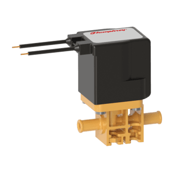 Humphrey 35051500 Solenoid Valves, Small 2-Way & 3-Way Solenoid Operated, Number of Ports: 2 ports, Number of Positions: 2 positions, Valve Function: Normally Closed, Piping Type: Inline, Direct Piping, Size (in)  HxWxD: 2.58 x 1.21 x 1.76, Media: Aggressive Liquids & Gase