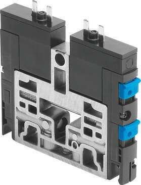 Festo 550698 solenoid valve CPV10-M1H-2X3-OLS-M7-B-EX For valve terminal CPV. The valve housing contains two 3/2-way valves, both of which are normally open, ATEX design. Valve function: 2x3/2 open, monostable, Type of actuation: electrical, Valve size: 10 mm, Standar