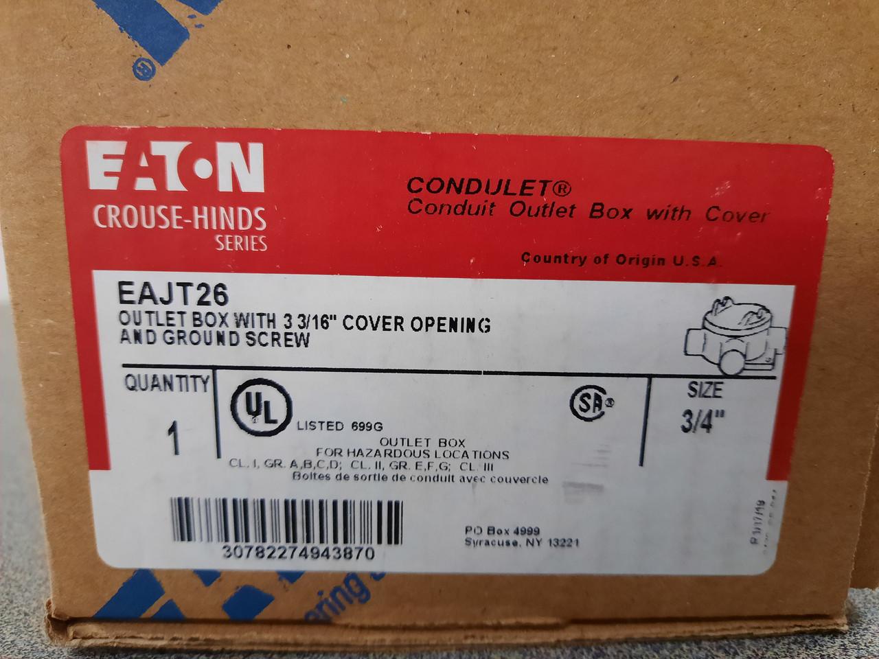 Eaton EAJT26 3-Gang 3/4" Threaded Hub, 3-3/16" Cover Opening, Overlapping Threaded Cover, Electrogalvanized Aluminum Acrylic Painted Feraloy Iron Alloy, Pad Mount, Round, T-Type