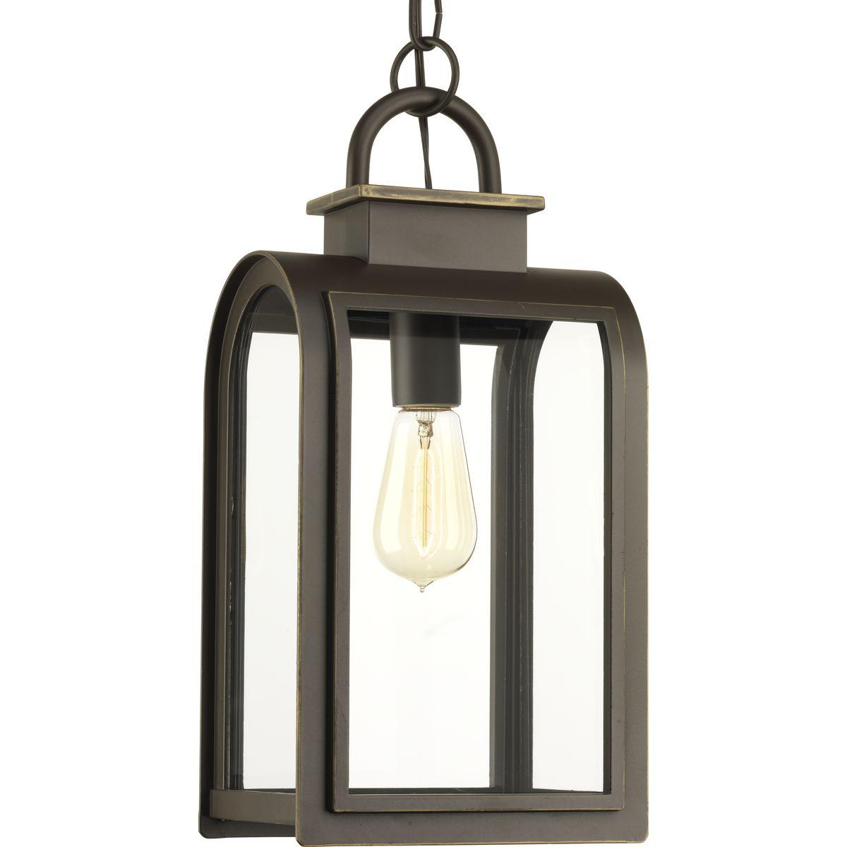 Hubbell P6531-108 One-light hanging lantern in a Cape Cod-inspired frame pays homage to a classic nautical style. Light output and geometric forms offer visual interest to outdoor exteriors. Clear glass windows provides a beautiful effect when illuminated.  ; Cape Cod-insp