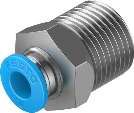 Festo 190645 push-in fitting QS-3/8-6 male thread with external hexagon. Size: Standard, Nominal size: 5 mm, Type of seal on screw-in stud: coating, Assembly position: Any, Container size: 10
